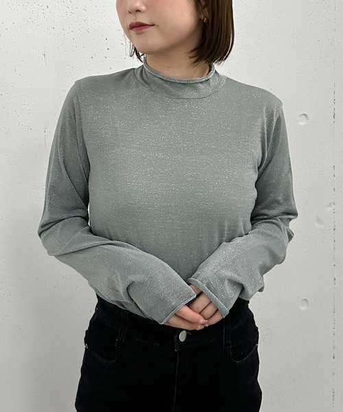 archives(アルシーヴ)の「ハイネックラメシアーTOPS(Tシャツ/カットソー・レディース・グレー/ブラック/グレイッシュベージュ/グリーン・MEDIUM)」の19枚目の写真