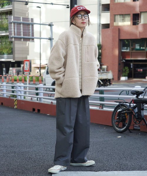 zootie（ズーティー）の「【着ぶくれしにくいgoodなバランス】 Good-Balance ボアアウター［ハイネックジャケット］（ブルゾン・レディース・アイボリー/カーキ/ブラウン・フリー）」の8枚目の写真