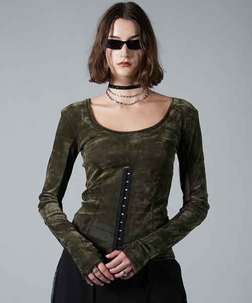 PRANK PROJECT（プランクプロジェクト）の「2WAYベロアトップﾟ/ 2way Velor Top（Tシャツ/カットソー・レディース・ピンク/ブラック/カーキ/ホワイト・FREE）」の3枚目の写真