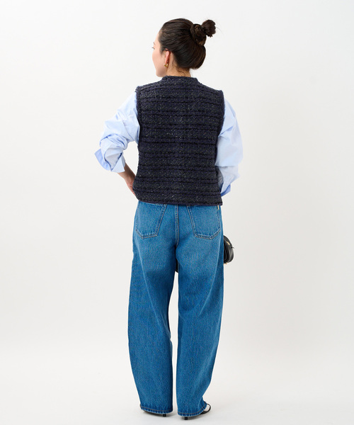 Simplicite（サンプリシテ）の「《追加》フロントボタンツイード調ベスト（ニット/セーター・レディース・ピンク/ネイビー・FREE）」の7枚目の写真