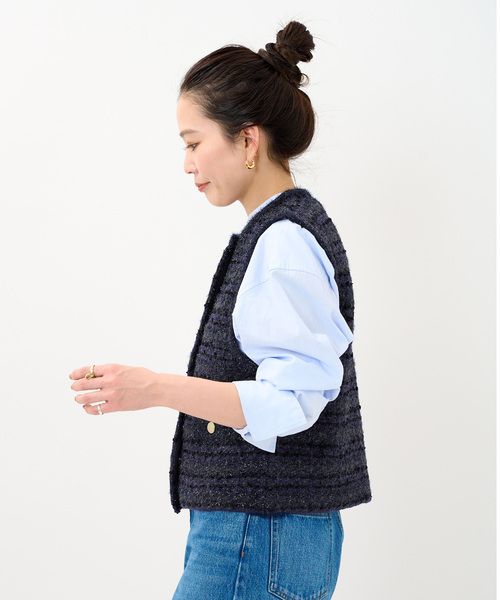 Simplicite（サンプリシテ）の「《追加》フロントボタンツイード調ベスト（ニット/セーター・レディース・ピンク/ネイビー・FREE）」の10枚目の写真