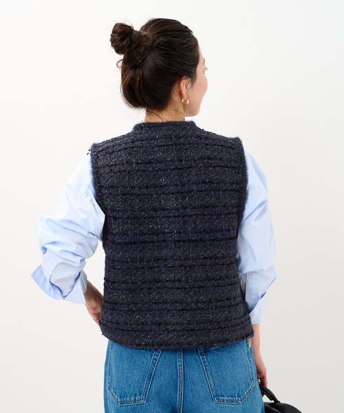 Simplicite（サンプリシテ）の「《追加》フロントボタンツイード調ベスト（ニット/セーター・レディース・ピンク/ネイビー・FREE）」の11枚目の写真