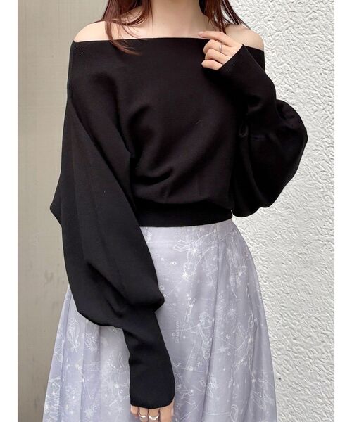 MERCURYDUO（マーキュリーデュオ）の「ドルマンスリーブニット（ニット/セーター・レディース・ライトグレー/オフホワイト/ブラック・FREE）」の4枚目の写真