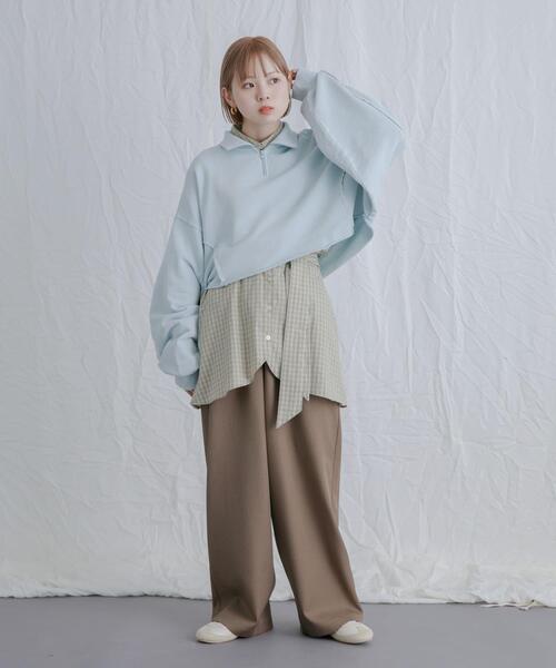 KBF（ケイビーエフ）の「ハーフZIPリメイクスウェット（スウェット・レディース・ブラウン/アイボリー/ライトブルー・ONE）」の16枚目の写真