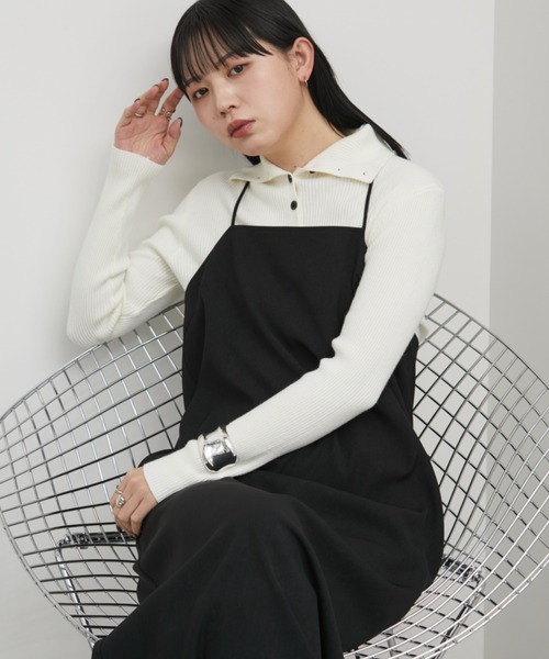 Aunt Marie's（アントマリーズ）の「2WAYハイネックリブニット（ニット/セーター・レディース・ブラック/アイボリー/ライトグレー/イエロー/ブラウン/レッド/グレイッシュベージュ・FREE）」の2枚目の写真