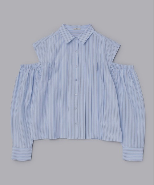 Olu.（オルドット）の「2wayストライプショルダースリットシャツ（シャツ/ブラウス・レディース・ベージュ/ライトブルー・FREE）」の3枚目の写真