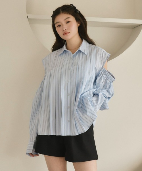 Olu.（オルドット）の「2wayストライプショルダースリットシャツ（シャツ/ブラウス・レディース・ベージュ/ライトブルー・FREE）」の16枚目の写真