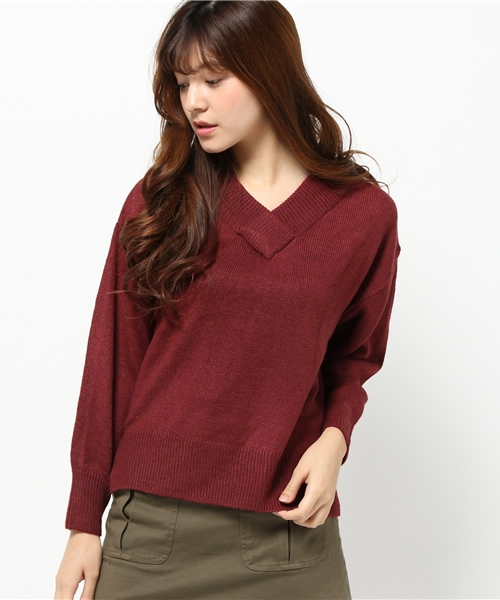 earth music&ecology（アースミュージックアンドエコロジー）の「ゆるＶニットプルオーバー（ニット/セーター・レディース・ネイビー/ワインレッド/モスグリーン/杢グレー・FREE）」の4枚目の写真