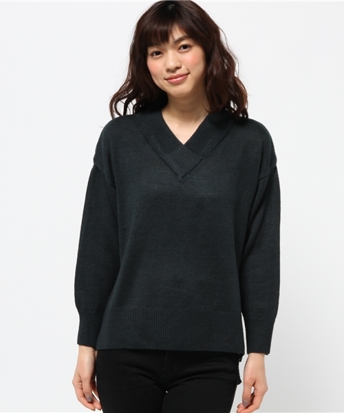 earth music&ecology（アースミュージックアンドエコロジー）の「ゆるＶニットプルオーバー（ニット/セーター・レディース・ネイビー/ワインレッド/モスグリーン/杢グレー・FREE）」の5枚目の写真