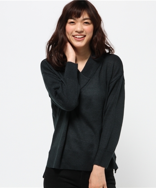 earth music&ecology（アースミュージックアンドエコロジー）の「ゆるＶニットプルオーバー（ニット/セーター・レディース・ネイビー/ワインレッド/モスグリーン/杢グレー・FREE）」の12枚目の写真