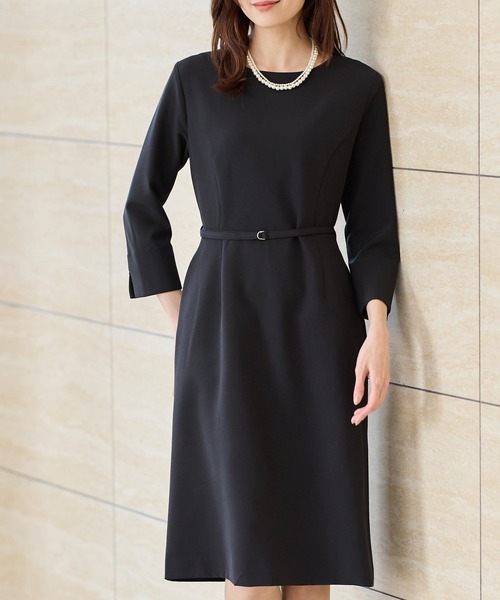 Honeys（ハニーズ）の「８分袖ベルト付ワンピース（ワンピース・レディース・ネイビー/ブラック・LL/L/S/M/3L）」の2枚目の写真