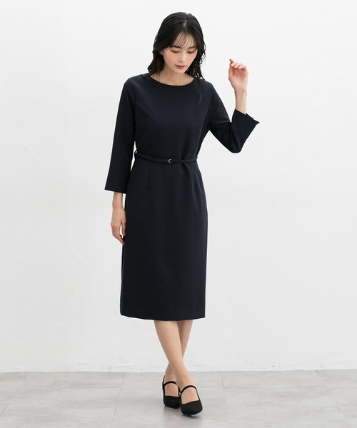 Honeys（ハニーズ）の「８分袖ベルト付ワンピース（ワンピース・レディース・ネイビー/ブラック・LL/L/S/M/3L）」の7枚目の写真