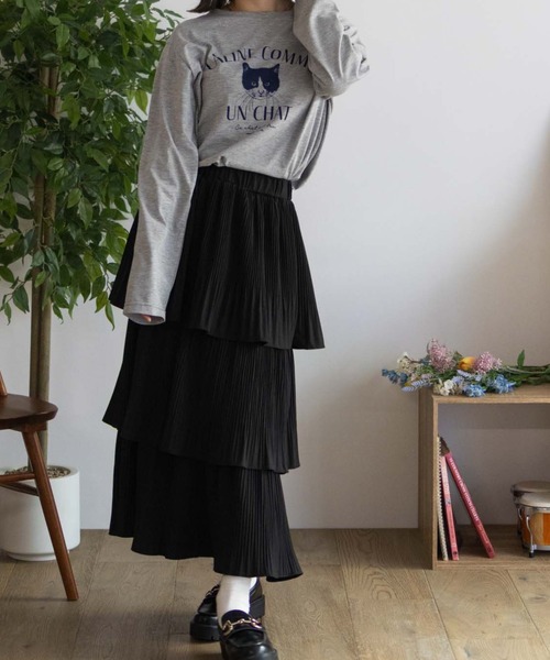 NAVY（ネイビー）の「NAVY 猫プリント長袖Tシャツ（Tシャツ/カットソー・レディース・グレイッシュベージュ/杢グレー/ホワイト・M/L）」の13枚目の写真