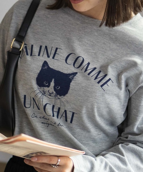 NAVY（ネイビー）の「NAVY 猫プリント長袖Tシャツ（Tシャツ/カットソー・レディース・グレイッシュベージュ/杢グレー/ホワイト・M/L）」の11枚目の写真