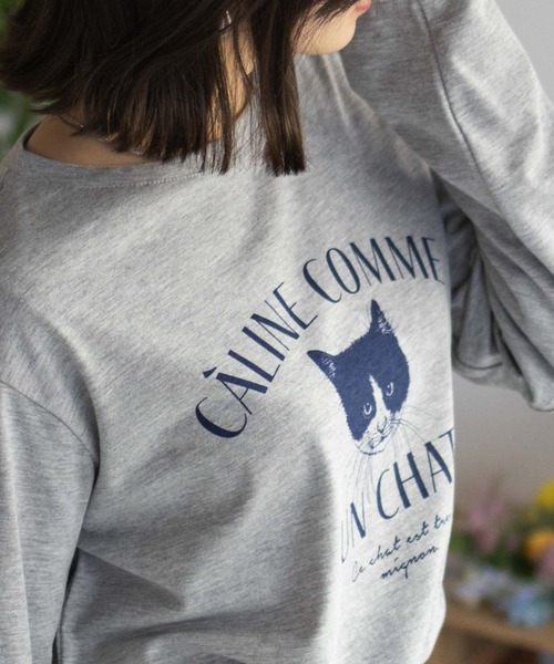 NAVY（ネイビー）の「NAVY 猫プリント長袖Tシャツ（Tシャツ/カットソー・レディース・グレイッシュベージュ/杢グレー/ホワイト・M/L）」の12枚目の写真