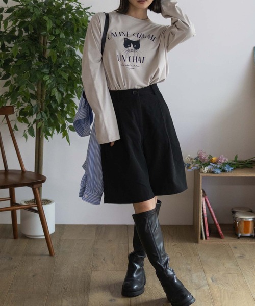 NAVY（ネイビー）の「NAVY 猫プリント長袖Tシャツ（Tシャツ/カットソー・レディース・グレイッシュベージュ/杢グレー/ホワイト・M/L）」の17枚目の写真