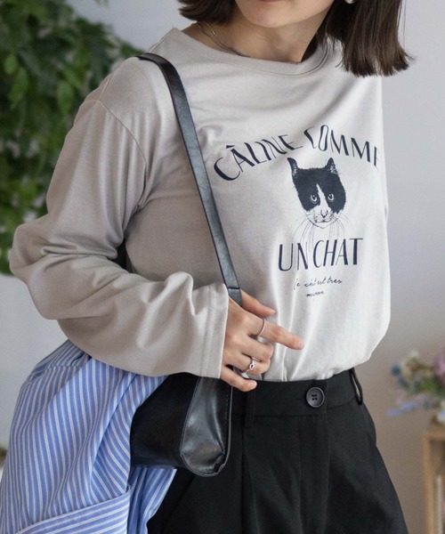 NAVY（ネイビー）の「NAVY 猫プリント長袖Tシャツ（Tシャツ/カットソー・レディース・グレイッシュベージュ/杢グレー/ホワイト・M/L）」の14枚目の写真