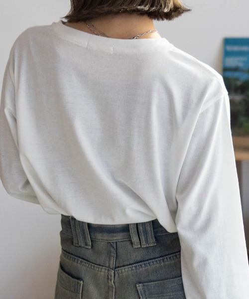 NAVY（ネイビー）の「NAVY 猫プリント長袖Tシャツ（Tシャツ/カットソー・レディース・グレイッシュベージュ/杢グレー/ホワイト・M/L）」の8枚目の写真