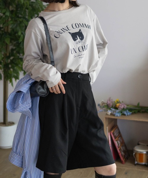 NAVY（ネイビー）の「NAVY 猫プリント長袖Tシャツ（Tシャツ/カットソー・レディース・グレイッシュベージュ/杢グレー/ホワイト・M/L）」の16枚目の写真