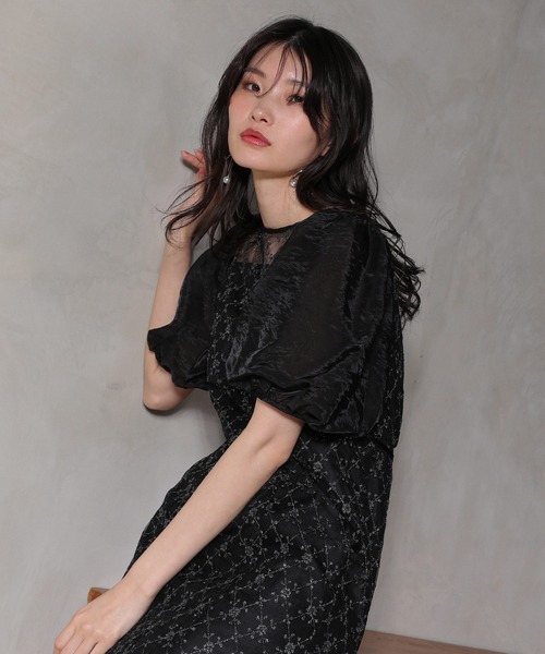 kana カナ バックリボンギャザースリーブワンピース M 結婚式 二次会