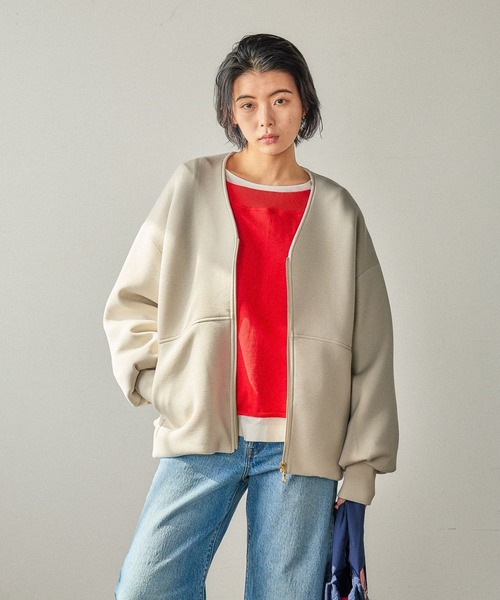 BAYFLOW（ベイフロー）の「[軽く柔らかな着心地]スポンディッシュジップブルゾン（ブルゾン・レディース・ネイビー/グレイッシュベージュ/モカ・SMALL/MEDIUM）」の2枚目の写真