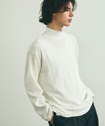 Striped Design Mock Neck Long Sleeve T-Shirt / ストライプデザインモックネックロングスリーブTシャツ