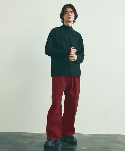 Shoowtime(ショウタイム)の「Striped Design Mock Neck Long Sleeve T-Shirt / ストライプデザインモックネックロングスリーブTシャツ(Tシャツ/カットソー・メンズ・ブラック/ホワイト・MEDIUM/LARGE/X-LARGE)」の9枚目の写真
