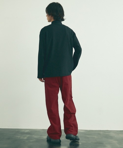 Shoowtime(ショウタイム)の「Striped Design Mock Neck Long Sleeve T-Shirt / ストライプデザインモックネックロングスリーブTシャツ(Tシャツ/カットソー・メンズ・ブラック/ホワイト・MEDIUM/LARGE/X-LARGE)」の13枚目の写真