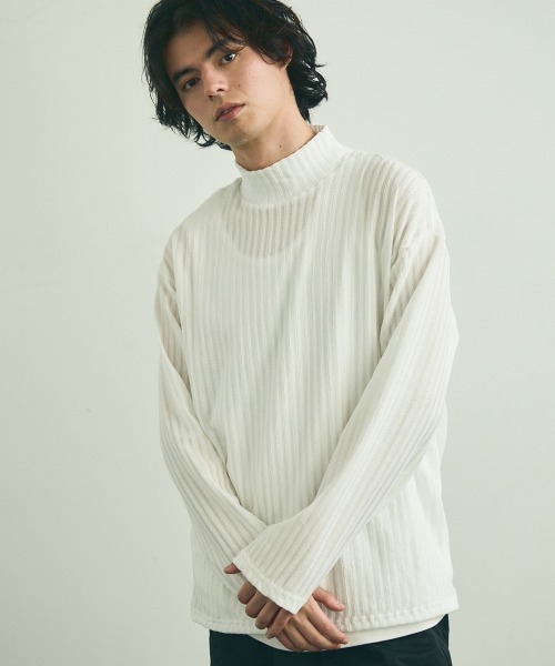 Shoowtime(ショウタイム)の「Striped Design Mock Neck Long Sleeve T-Shirt / ストライプデザインモックネックロングスリーブTシャツ(Tシャツ/カットソー・メンズ・ブラック/ホワイト・MEDIUM/LARGE/X-LARGE)」の16枚目の写真