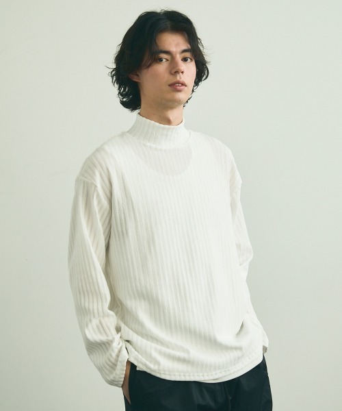 Shoowtime(ショウタイム)の「Striped Design Mock Neck Long Sleeve T-Shirt / ストライプデザインモックネックロングスリーブTシャツ(Tシャツ/カットソー・メンズ・ブラック/ホワイト・MEDIUM/LARGE/X-LARGE)」の17枚目の写真