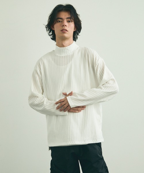 Shoowtime(ショウタイム)の「Striped Design Mock Neck Long Sleeve T-Shirt / ストライプデザインモックネックロングスリーブTシャツ(Tシャツ/カットソー・メンズ・ブラック/ホワイト・MEDIUM/LARGE/X-LARGE)」の19枚目の写真