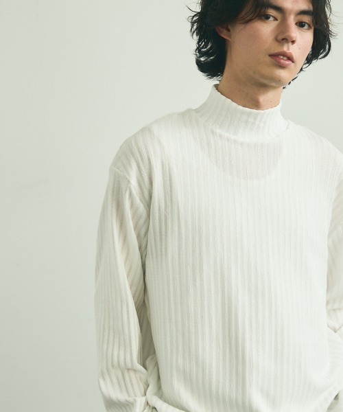 Shoowtime(ショウタイム)の「Striped Design Mock Neck Long Sleeve T-Shirt / ストライプデザインモックネックロングスリーブTシャツ(Tシャツ/カットソー・メンズ・ブラック/ホワイト・MEDIUM/LARGE/X-LARGE)」の22枚目の写真
