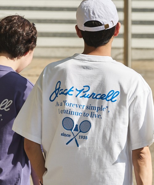 JACK PURCELL(ジャックパーセル)の「CONVERSE JACK PURCELL/コンバース ジャック パーセル ポイントロゴ刺繍/グラフィックプリント 半袖Tシャツ(Tシャツ/カットソー・メンズ・ブルー系/ブルー/オフホワイト/アッシュグレー/ホワイト系1/ホワイト系・L/M)」の2枚目の写真
