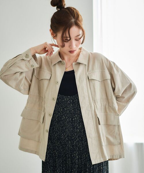 le.coeur blanc（ルクールブラン）の「ミリタリーハーフジャケット（ミリタリージャケット・レディース・カーキオリーブ/ベージュ・38）」の2枚目の写真