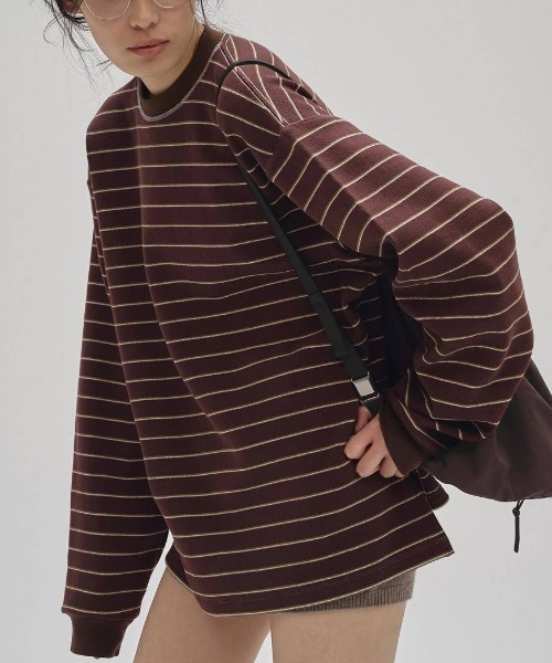 TODAYFUL(トゥデイフル)の「TODAYFUL Border Long T-shirts ボーダーロングTシャツ/12520613(Tシャツ/カットソー・レディース・チョコ/チャコールグレー・ONE SIZE)」の2枚目の写真