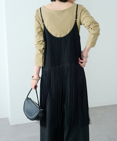【新品】Maison celon フリンジキャミチュニック　BLACK 新品】Maison celon フリンジキャミチュニックBLACK