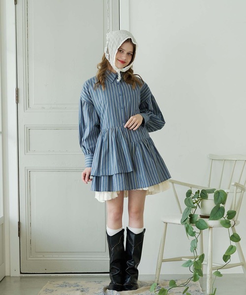 Ambre Neige(アンブルネージュ)の「asymmetry tiered tunic / アシメティアードチュニック(シャツワンピース・レディース・ブルー系その他/オフホワイト/ライトホワイト/ライトブルー・FREE)」の9枚目の写真