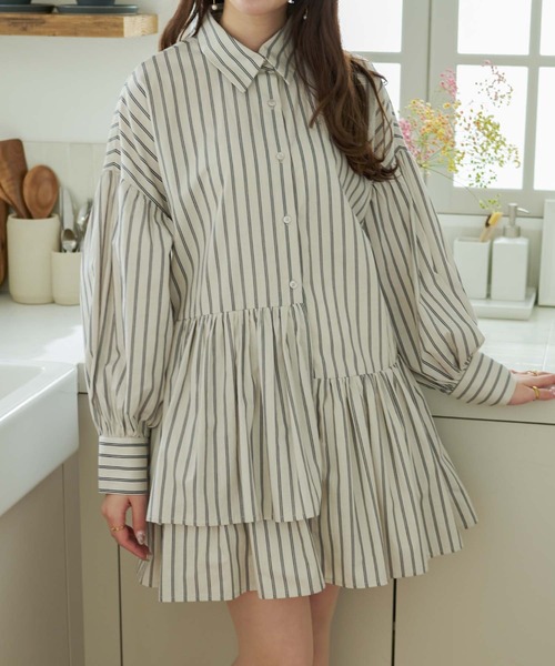 Ambre Neige(アンブルネージュ)の「asymmetry tiered tunic / アシメティアードチュニック(シャツワンピース・レディース・ブルー系その他/オフホワイト/ライトホワイト/ライトブルー・FREE)」の15枚目の写真