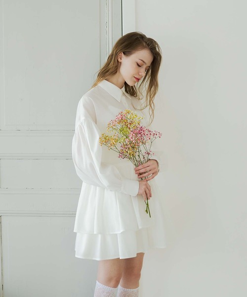Ambre Neige(アンブルネージュ)の「asymmetry tiered tunic / アシメティアードチュニック(シャツワンピース・レディース・ブルー系その他/オフホワイト/ライトホワイト/ライトブルー・FREE)」の17枚目の写真