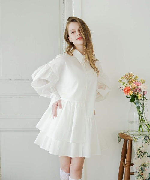 Ambre Neige(アンブルネージュ)の「asymmetry tiered tunic / アシメティアードチュニック(シャツワンピース・レディース・ブルー系その他/オフホワイト/ライトホワイト/ライトブルー・FREE)」の18枚目の写真