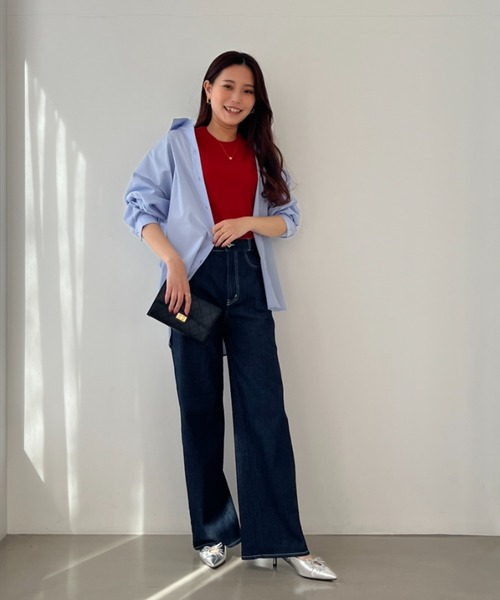 MISCH MASCH(ミッシュマッシュ)の「ZOZO限定 オーバーサイズシャツ(シャツ/ブラウス・レディース・ホワイト/ブルー・フリ-)」の6枚目の写真