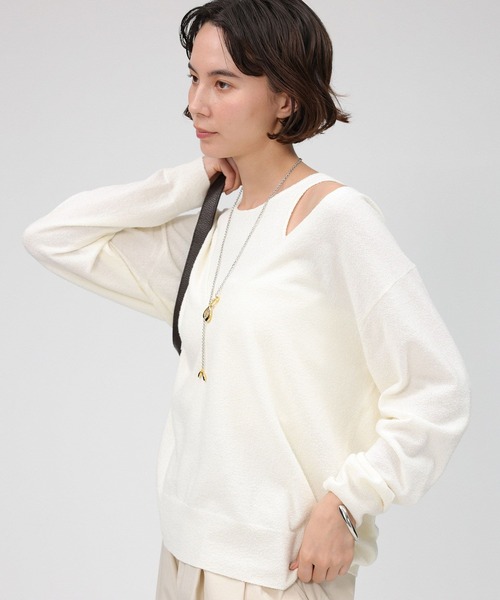 BABYLONE（バビロン）の「シルク混ブークレニットコンビ（アンサンブル・レディース・ライム/ホワイト/ブルー・フリー）」の10枚目の写真