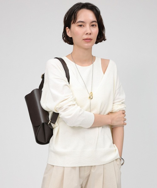 BABYLONE（バビロン）の「シルク混ブークレニットコンビ（アンサンブル・レディース・ライム/ホワイト/ブルー・フリー）」の7枚目の写真