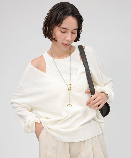 BABYLONE（バビロン）の「シルク混ブークレニットコンビ（アンサンブル・レディース・ライム/ホワイト/ブルー・フリー）」の12枚目の写真