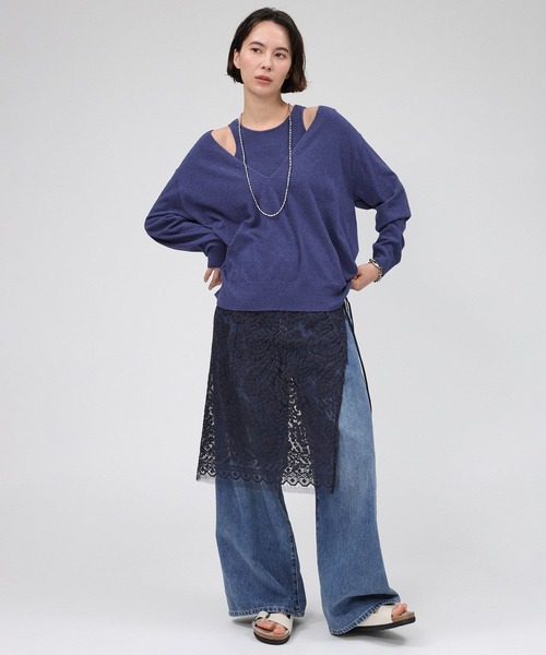 BABYLONE（バビロン）の「シルク混ブークレニットコンビ（アンサンブル・レディース・ライム/ホワイト/ブルー・フリー）」の13枚目の写真