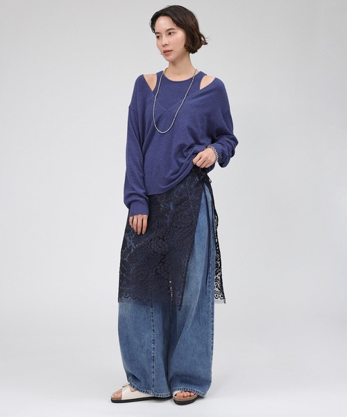 BABYLONE（バビロン）の「シルク混ブークレニットコンビ（アンサンブル・レディース・ライム/ホワイト/ブルー・フリー）」の5枚目の写真