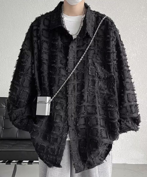 セール】ビッグシルエットチェック テクスチャー シャツ（シャツ