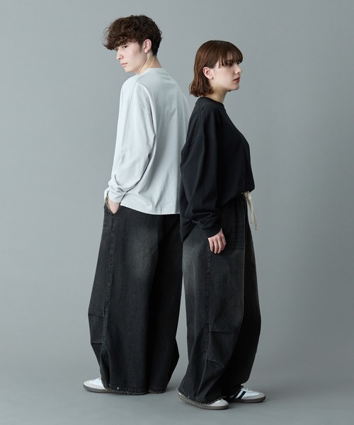 ★韓国人気★DRYROSE★RIBBON PARACHUTE PT RUUBON】parachute fringe denim pants / パラシュートフリンジ