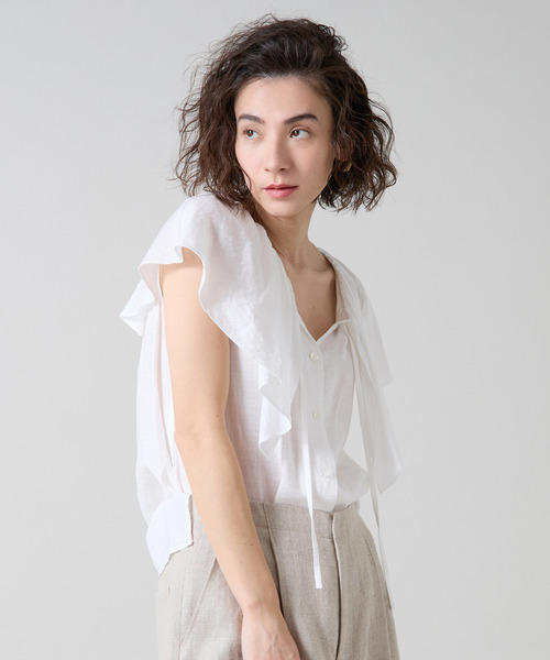 Liesse リエス　リネン フリル付き半袖シャツ ピンク Liesse（リエス）のファッション通販 - ZOZOTOWN（カラー
