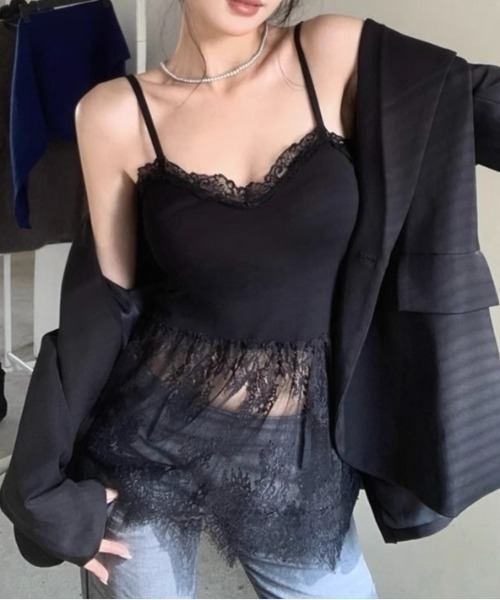 セール】レース切替えパット付きキャミソール（キャミソール